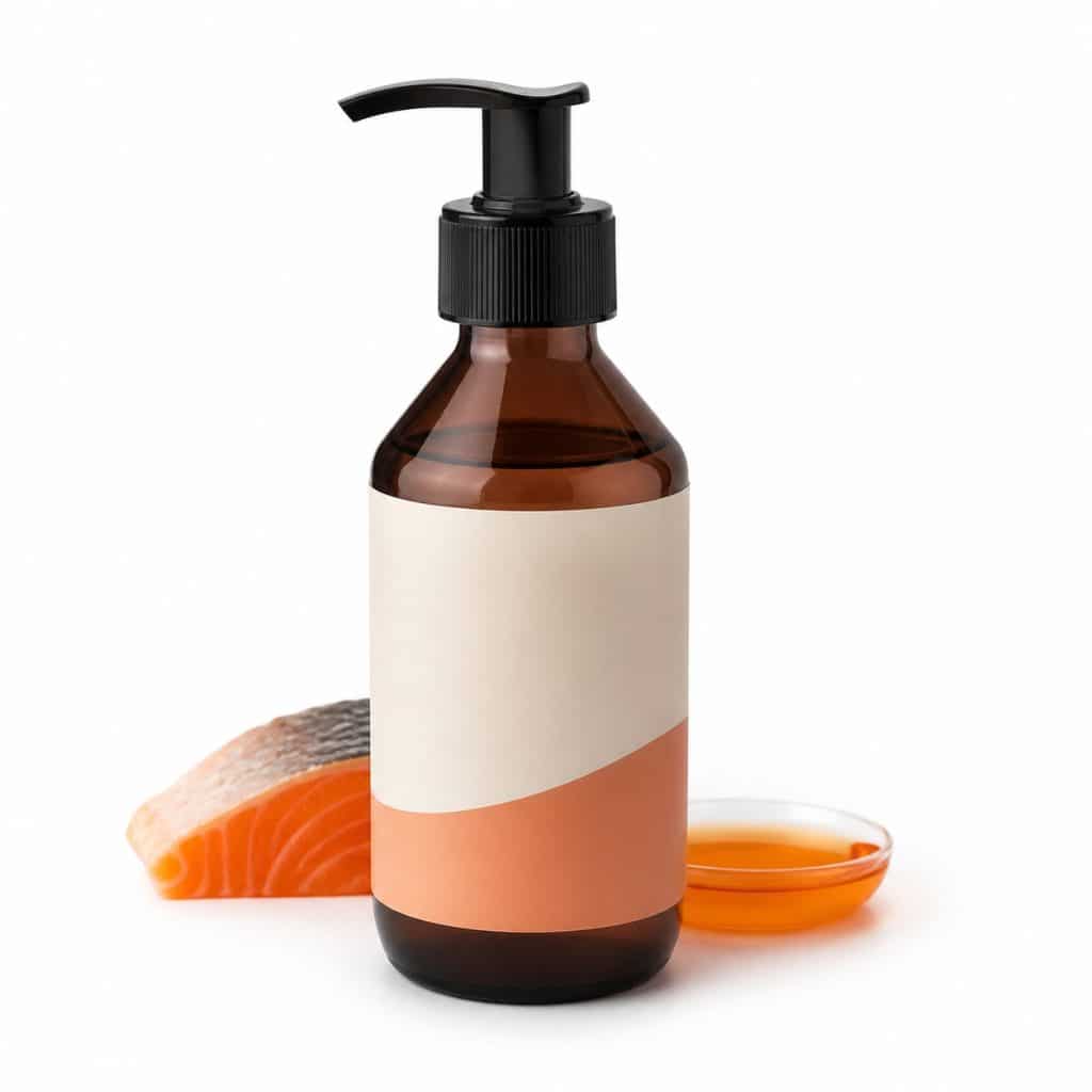 Huile de saumon sauvage pour chien présenté seul
